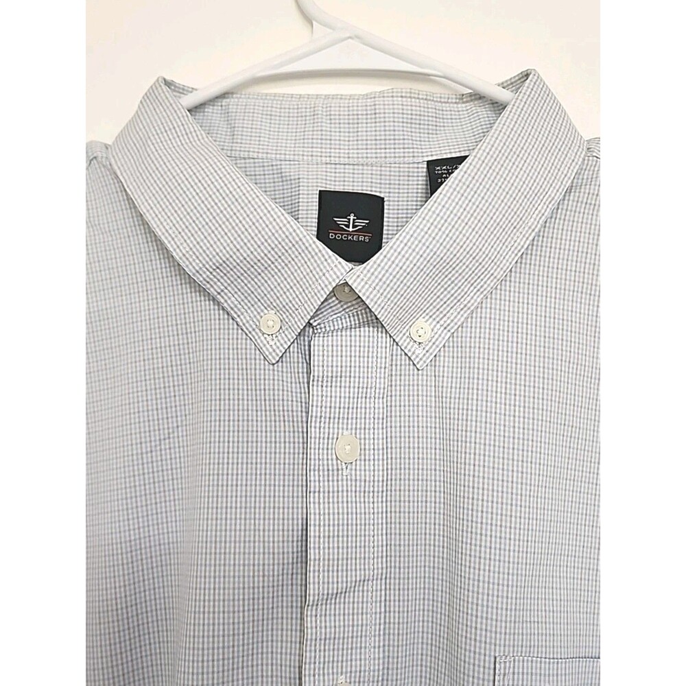 Dockers Mens Button Up Shirt Sz XXL Front Pocket Long Sleeve Business Check